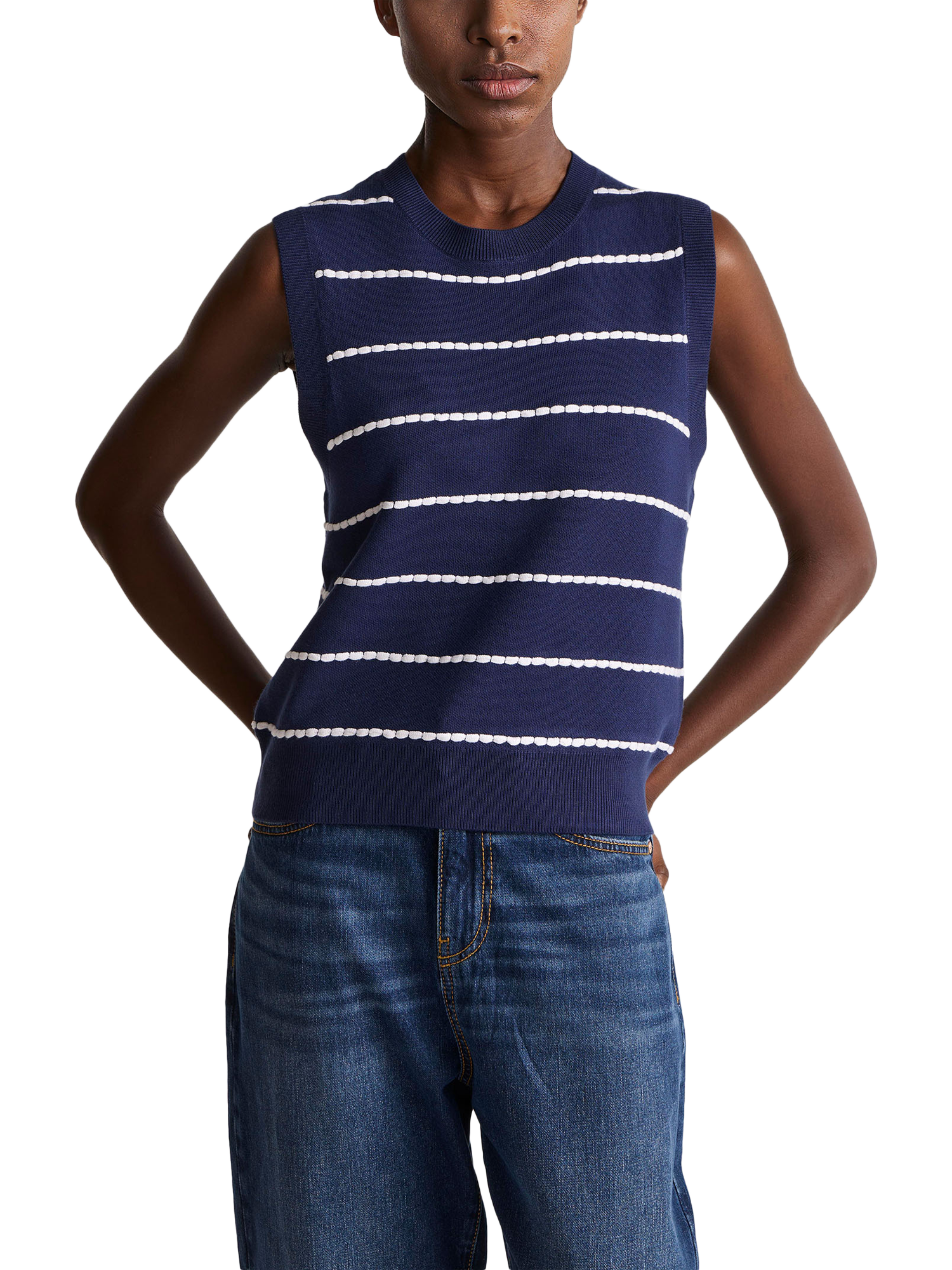 Product image 1 of 6, which shows Benetton Crew Neck Regular Fit Vest, Blue, S