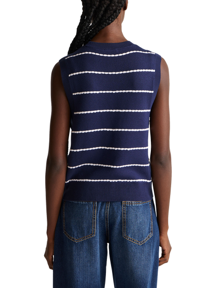 Benetton Crew Neck Regular Fit Vest, Blue - view 2, Blue