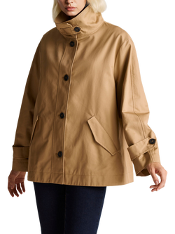 Benetton High Neck Cotton Twill Jacket, Beige, Beige