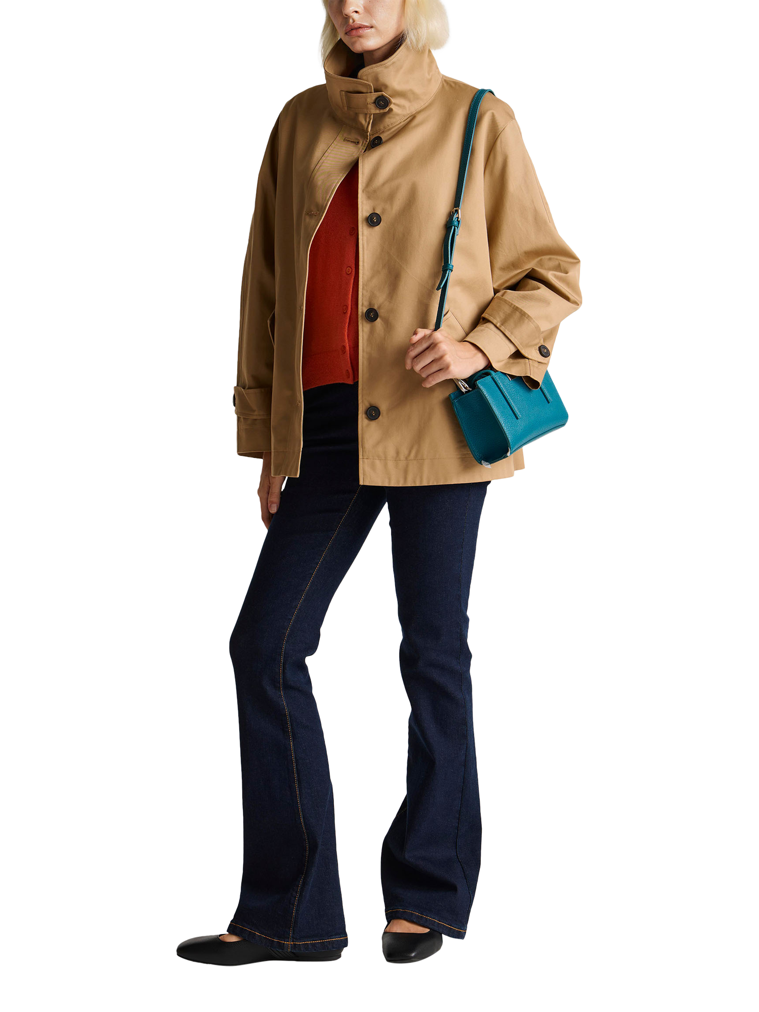 Product image 3 of 5, which shows Benetton High Neck Cotton Twill Jacket, Beige, S