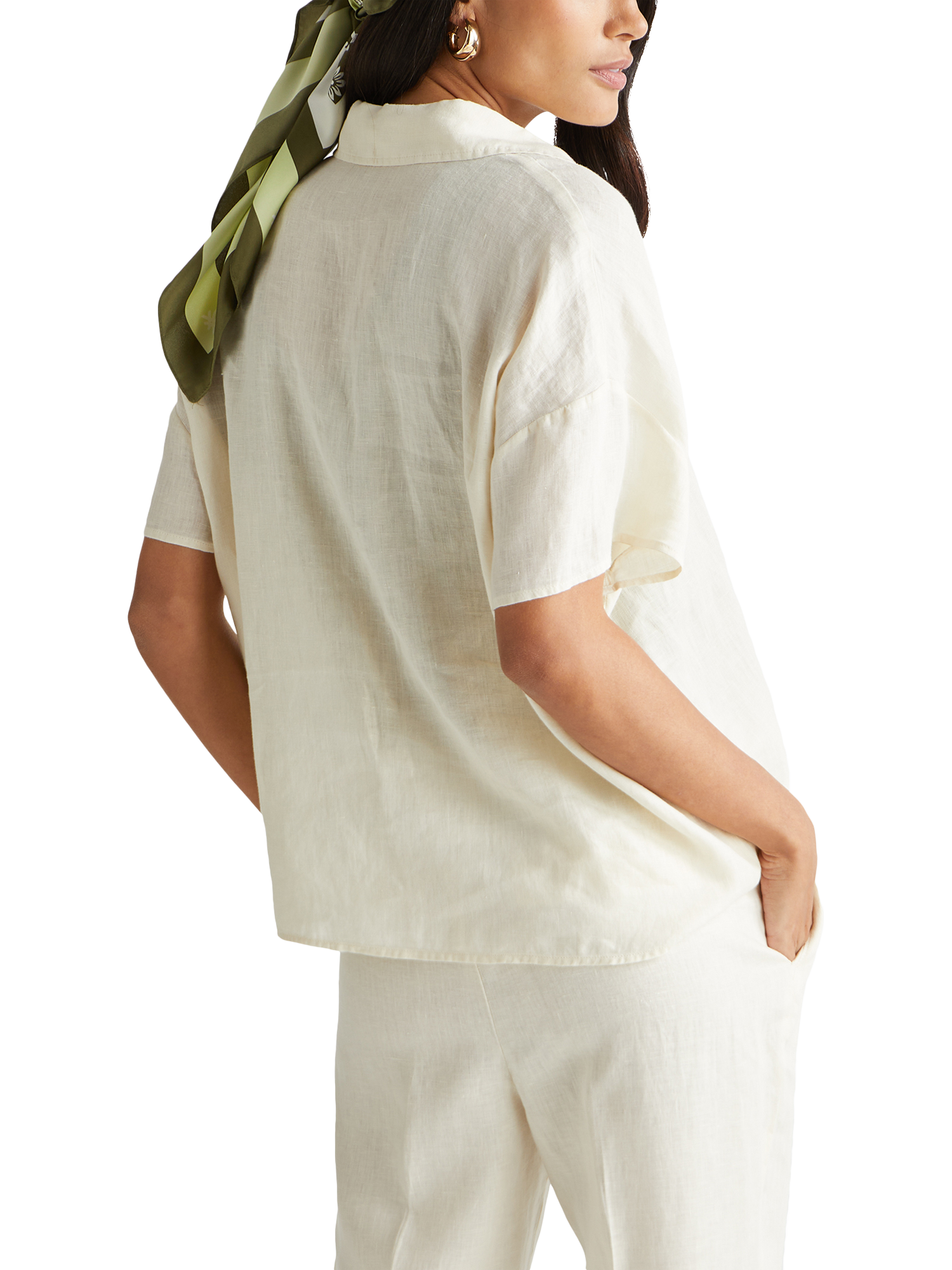 Product image 2 of 3, which shows Benetton Short Sleeve Linen Blouse, Beige, L