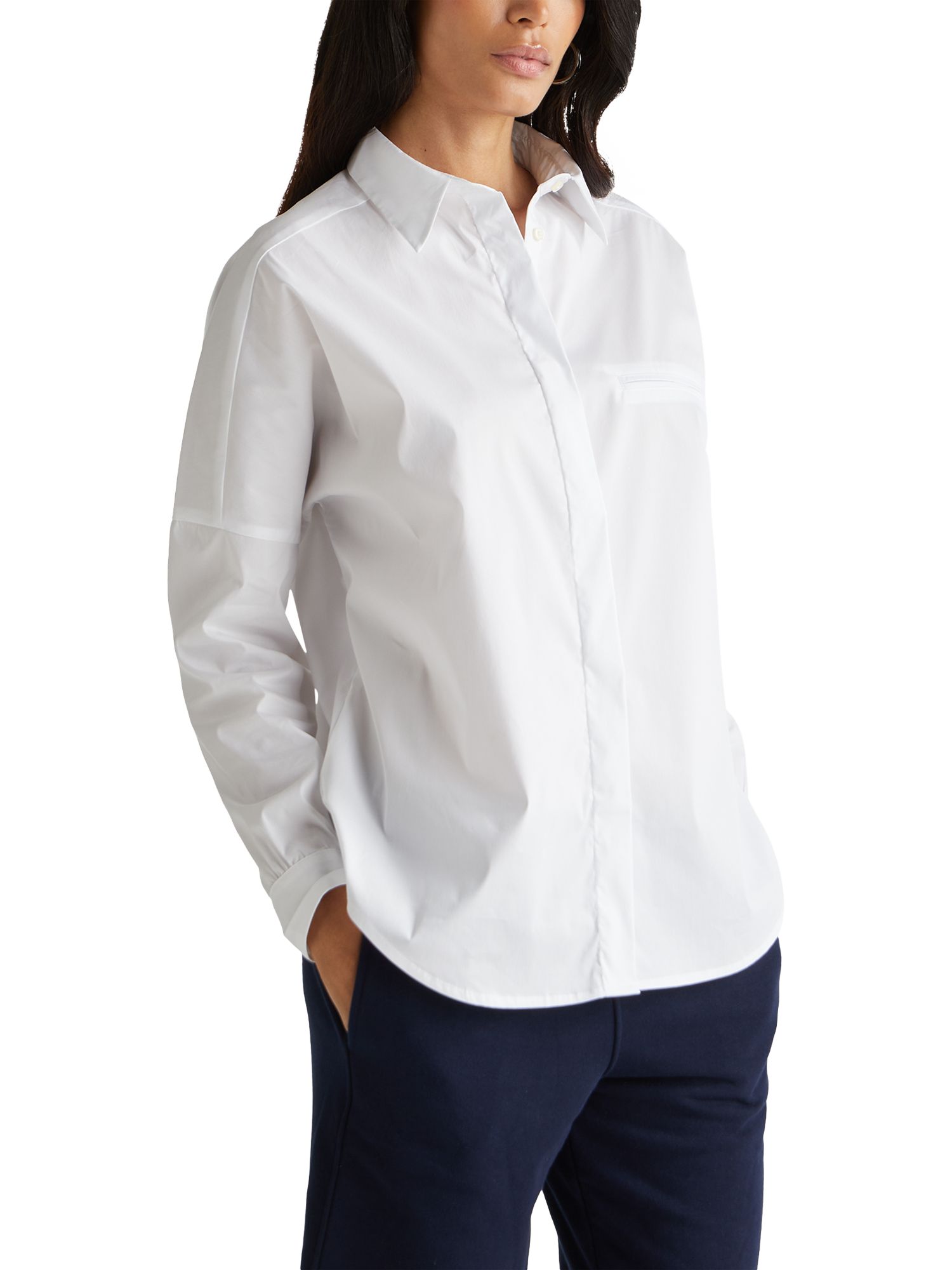 Product image 1 of 5, which shows Benetton Loose Fit Cotton Blend Shirt, White, XS
