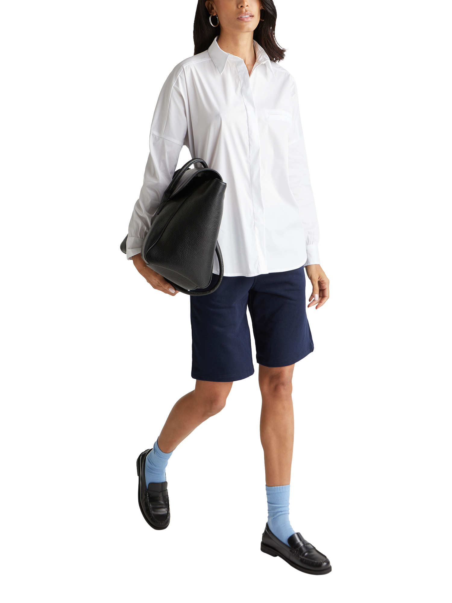 Product image 3 of 5, which shows Benetton Loose Fit Cotton Blend Shirt, White, XS