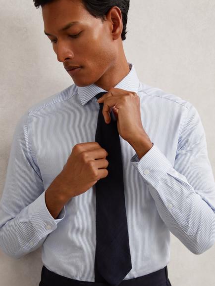Reiss Remote Cotton Stripe Long Sleeve Collar Shirt, Blue/White