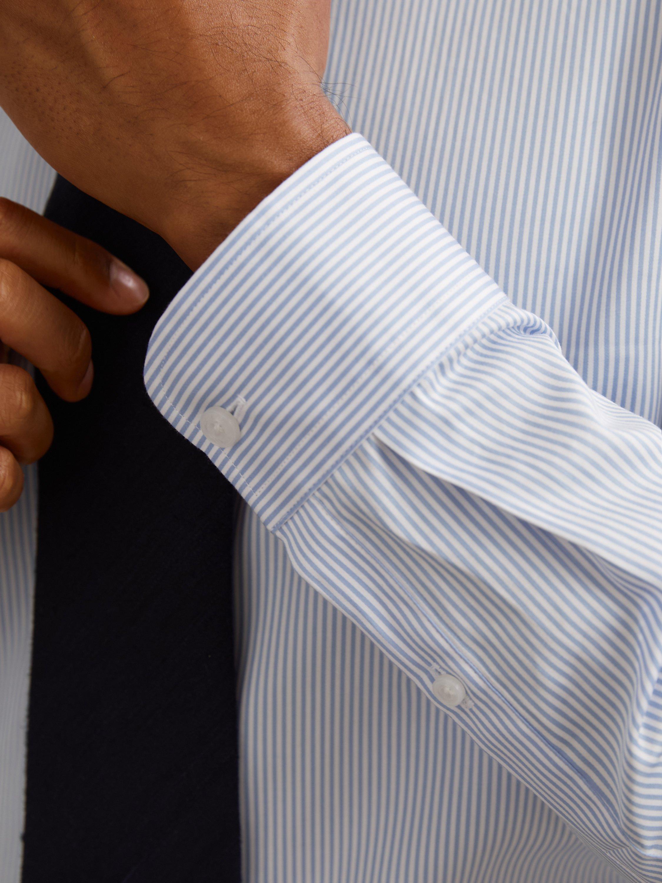 Product image 2 of 5, which shows Reiss Remote Cotton Stripe Long Sleeve Collar Shirt, Blue/White, XS