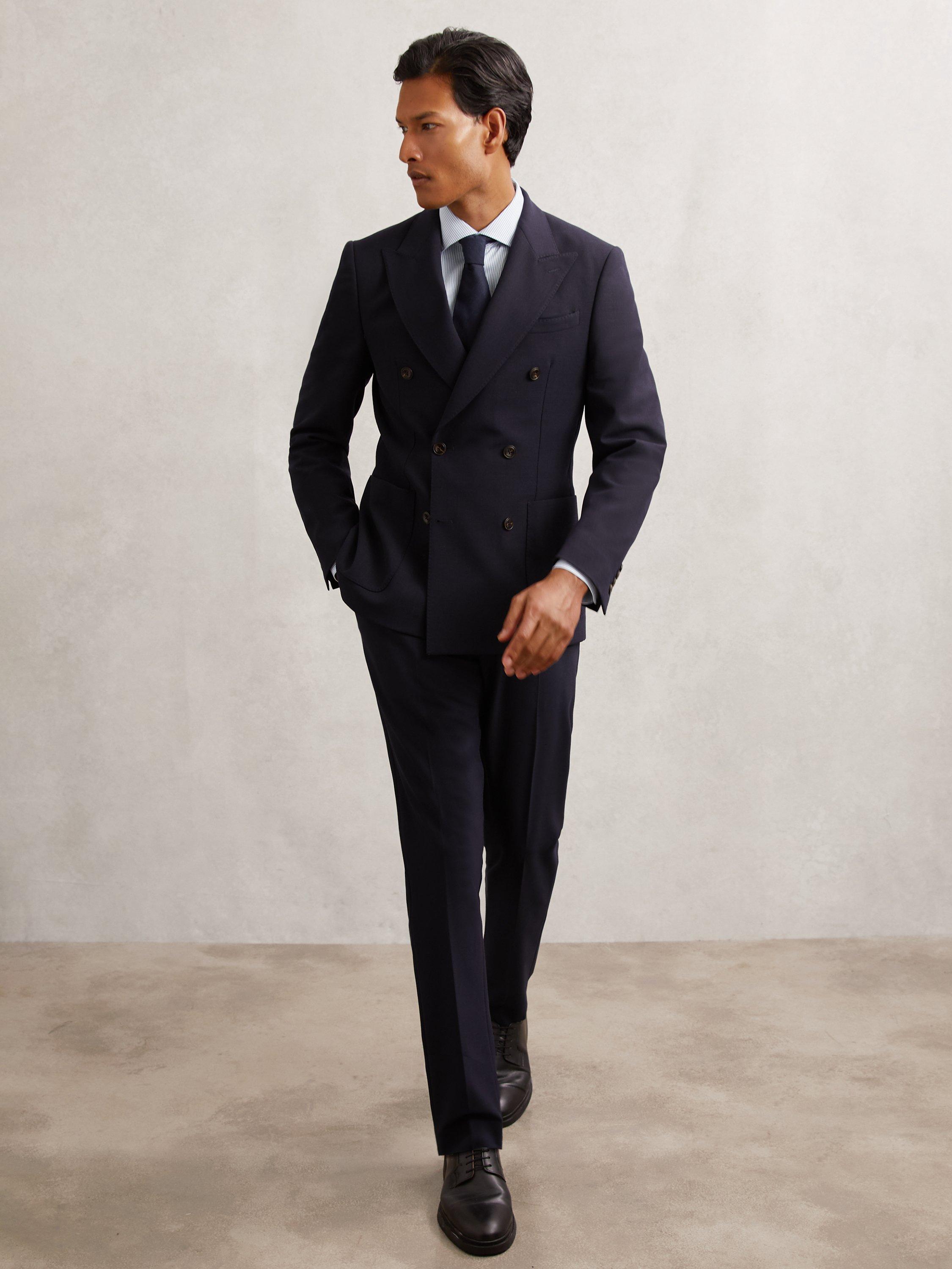 Product image 4 of 5, which shows Reiss Remote Cotton Stripe Long Sleeve Collar Shirt, Blue/White, XS