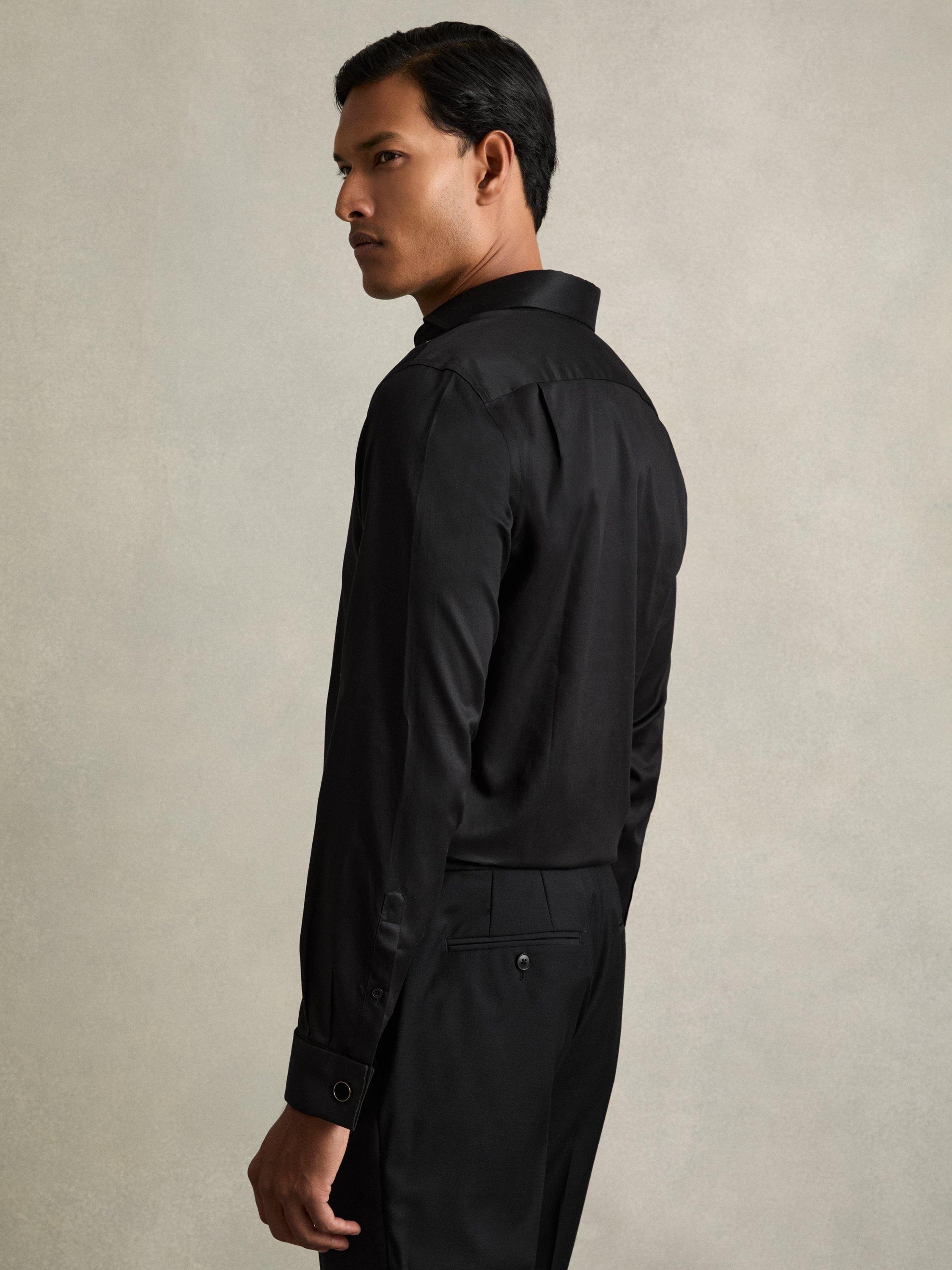 Product image 2 of 5, which shows Reiss Storm Cotton Long Sleeve Collar Shirt, Black, XS