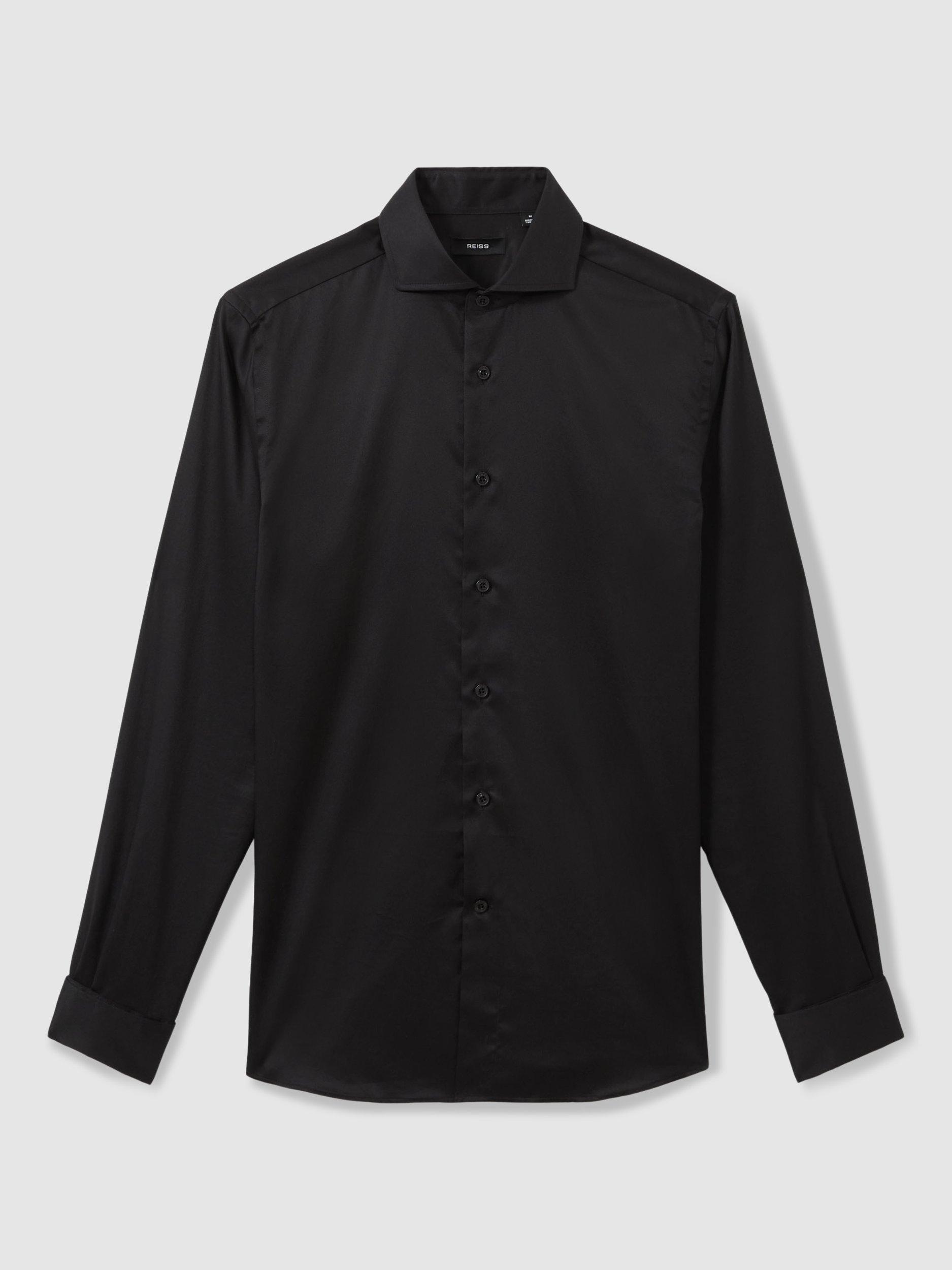 Product image 3 of 5, which shows Reiss Storm Cotton Long Sleeve Collar Shirt, Black, XS
