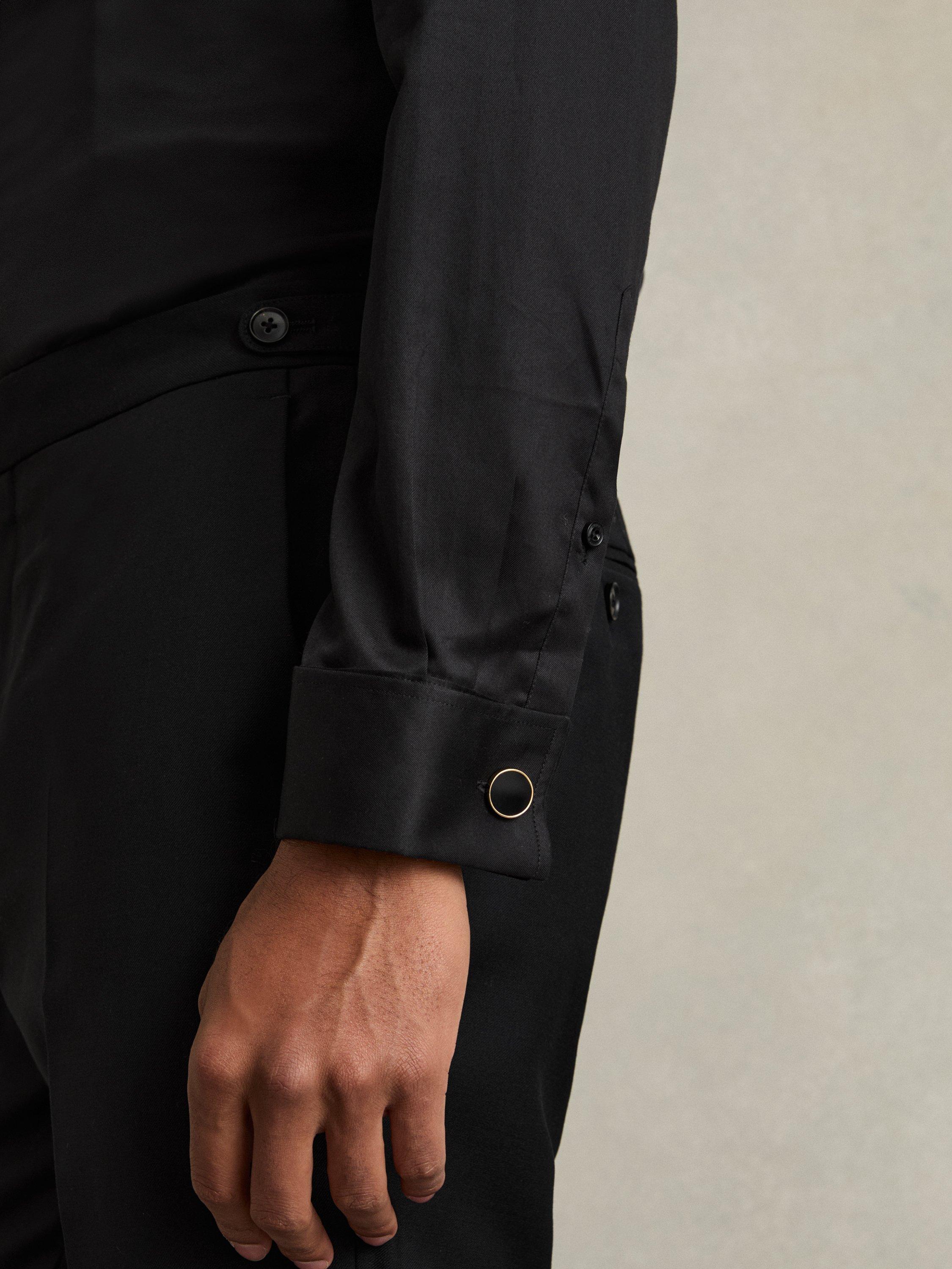 Product image 5 of 5, which shows Reiss Storm Cotton Long Sleeve Collar Shirt, Black, XS