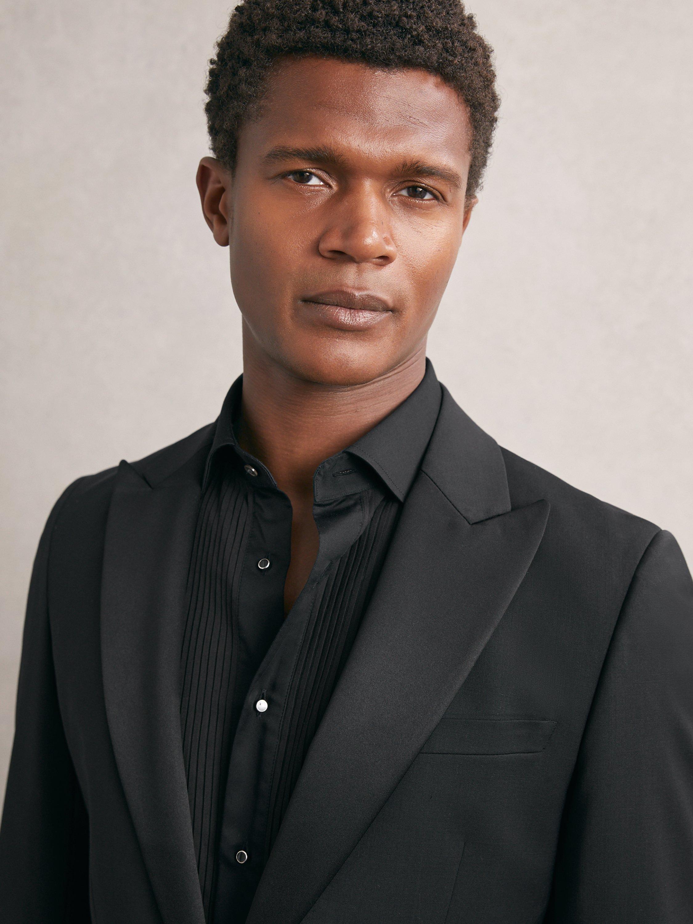 Product image 1 of 5, which shows Reiss Marcel Cotton Long Sleeve Collar Shirt, Black, XS