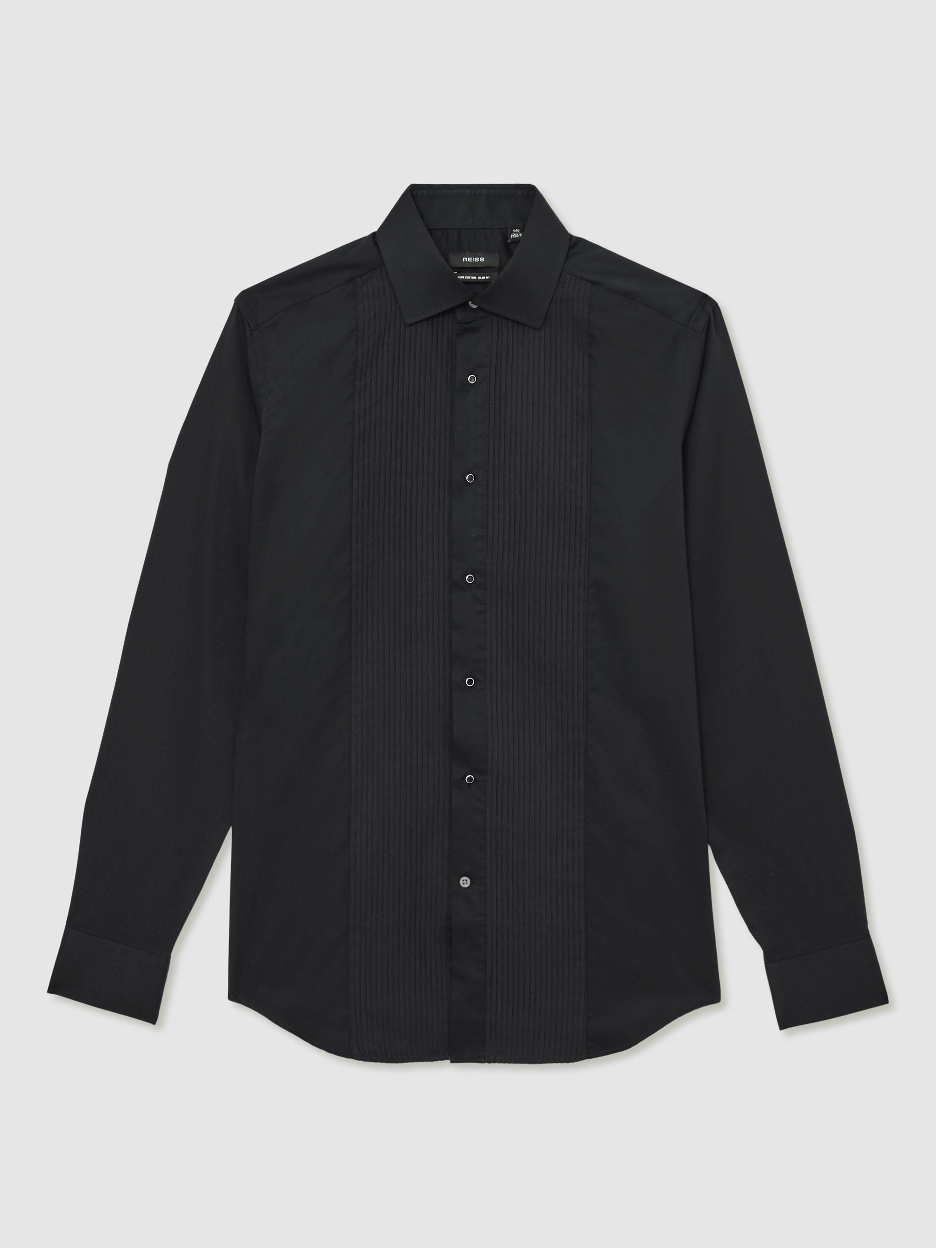 Product image 3 of 5, which shows Reiss Marcel Cotton Long Sleeve Collar Shirt, Black, XS