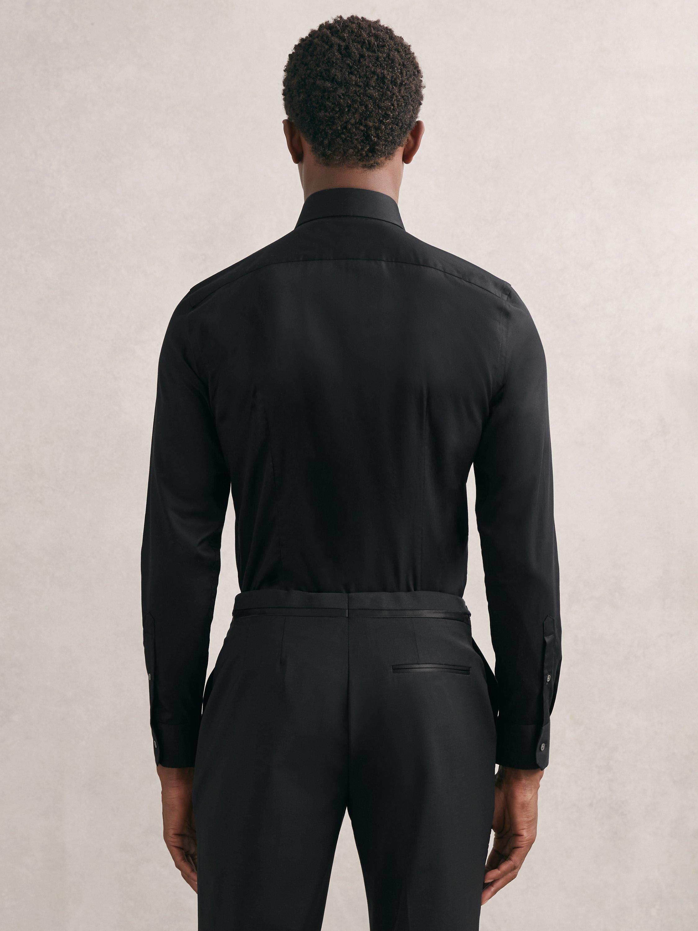 Product image 5 of 5, which shows Reiss Marcel Cotton Long Sleeve Collar Shirt, Black, XS