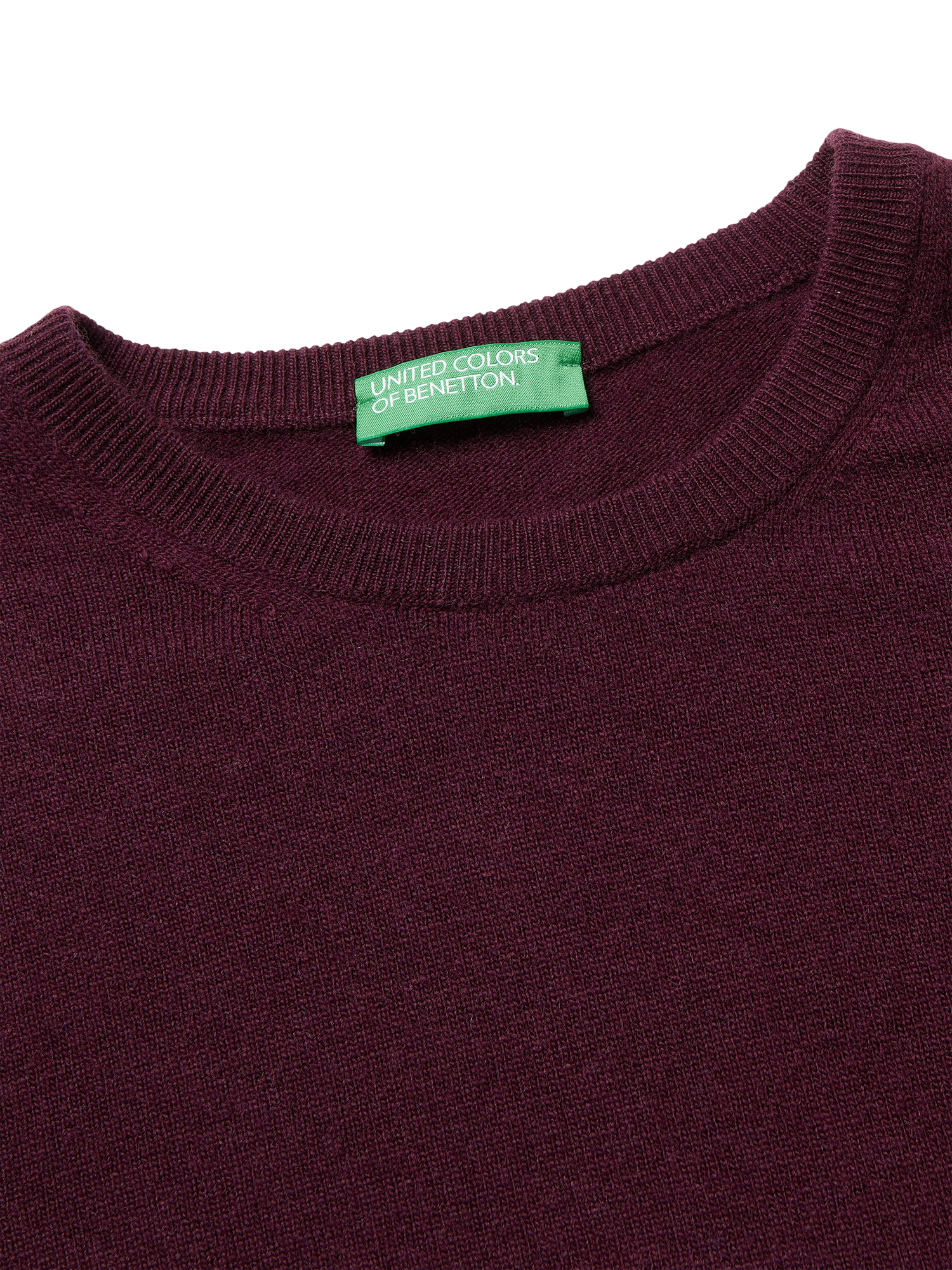 Product image 3 of 3, which shows Benetton Fine Knit Merino Wool Crew Neck Jumper, Red, S