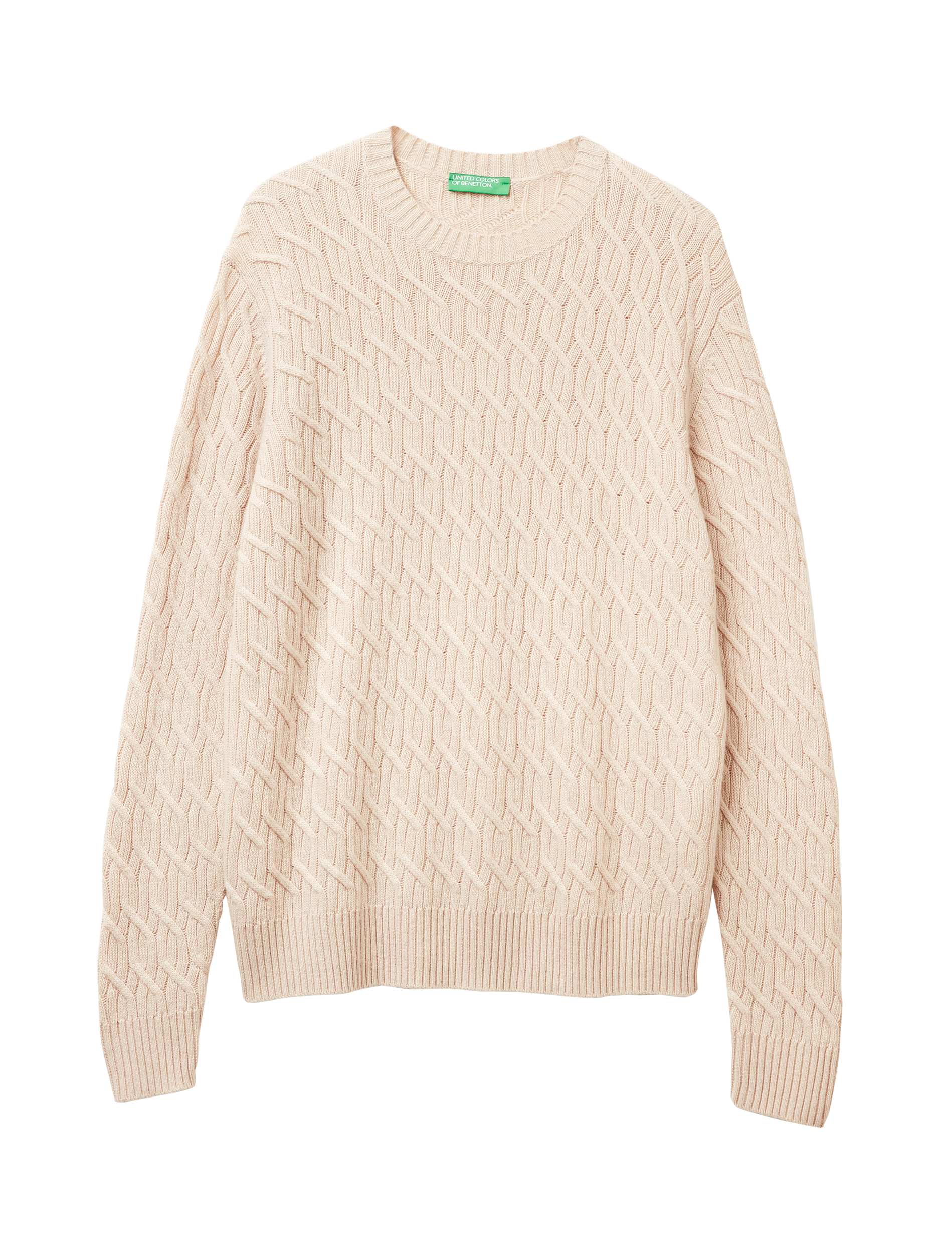 Product image 1 of 3, which shows Benetton Wool Blend with Cashmere Cable Knit Jumper, Beige, S