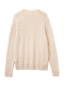 Benetton Wool Blend with Cashmere Cable Knit Jumper, Beige - view 2, Beige