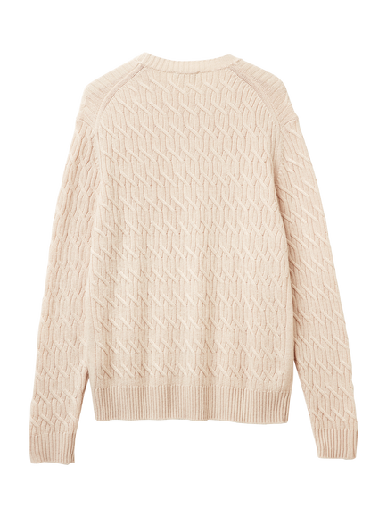 Benetton Wool Blend Cable Knit Jumper, Beige - view 2, Beige