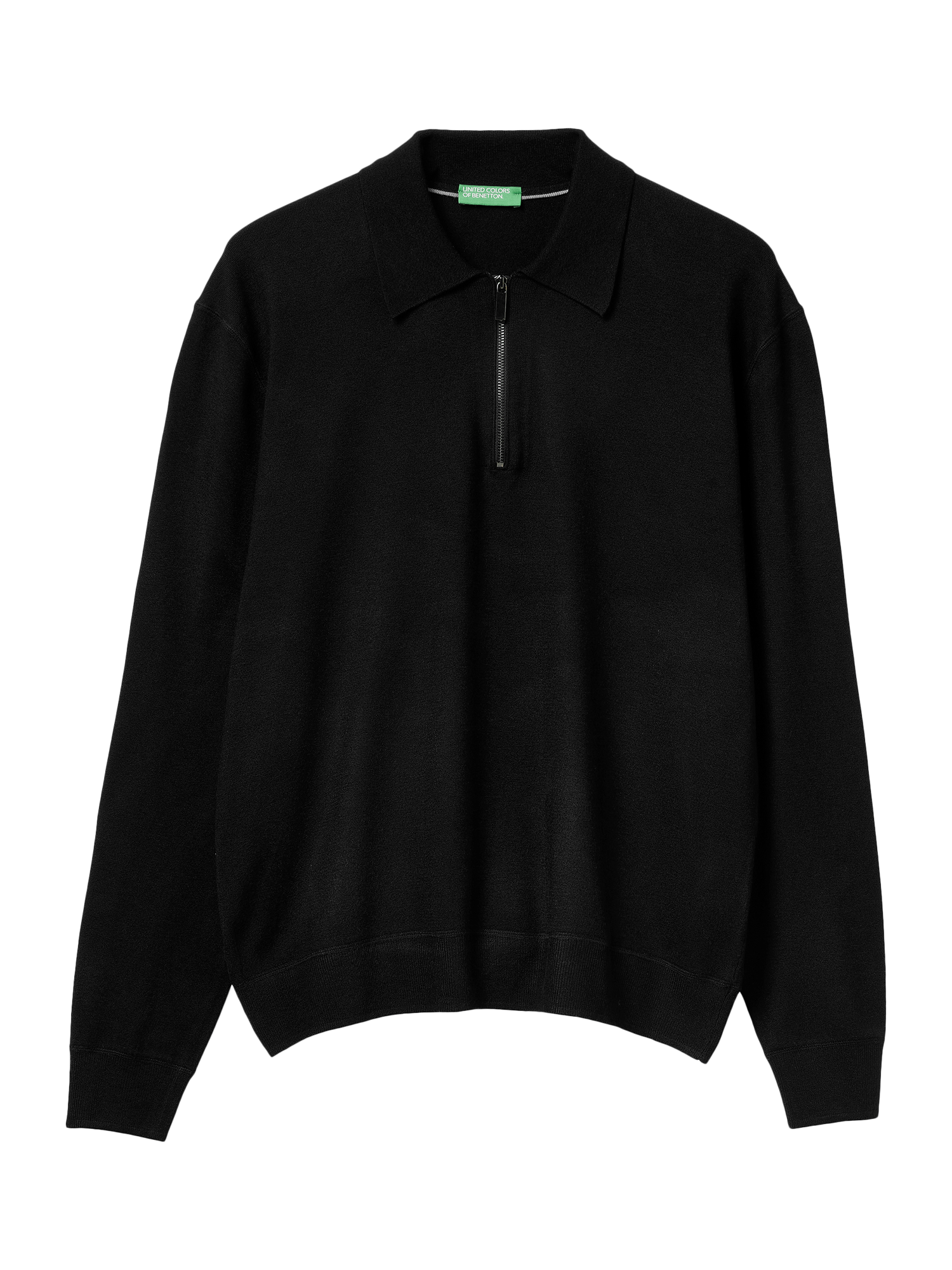 Product image 1 of 3, which shows Benetton Long Sleeve Polo Shirt, Black, S