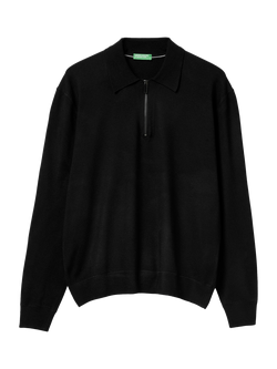Benetton Long Sleeve Polo Shirt, Black