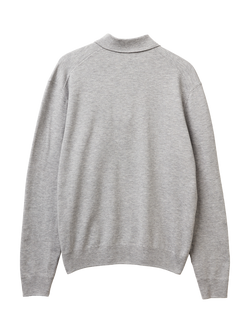 Benetton Zip-Neck Knitted Polo Top - view 2, Grey