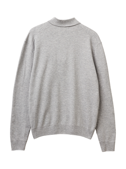 Benetton Zip-Neck Knitted Polo Top - view 2, Grey