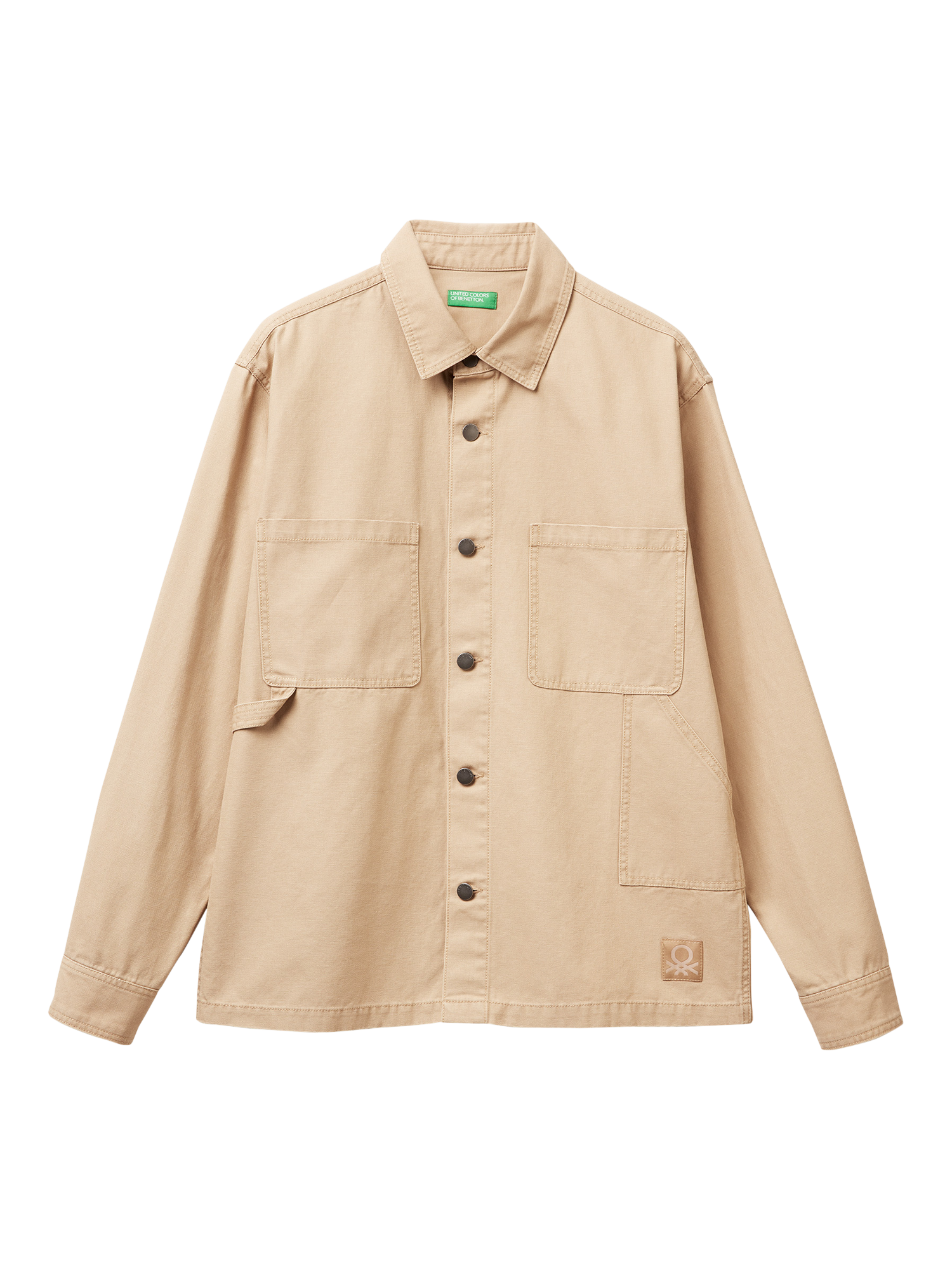 Product image 1 of 2, which shows Benetton Regular Fit Canvas Overshirt, Beige, M