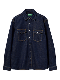 Benetton Cotton Regular Fit Overshirt, Blue