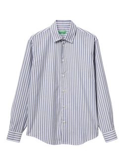 Benetton Cotton Regular Fit Stripe Shirt, White, White