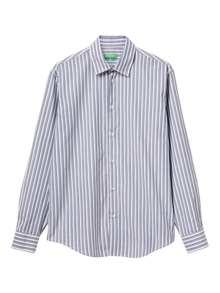 Benetton Cotton Regular Fit Stripe Shirt, White, White