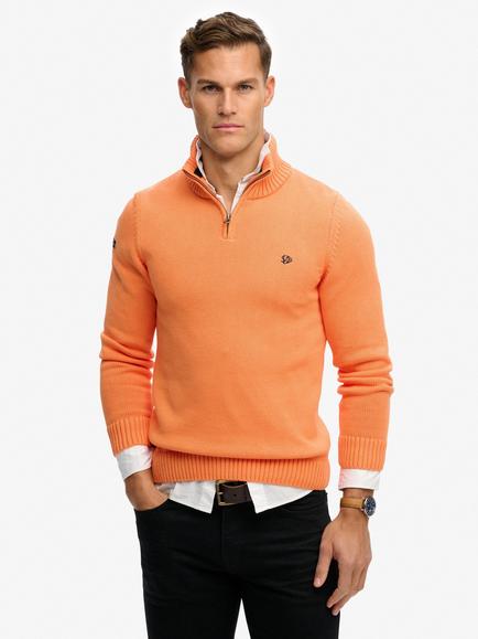 Superdry Organic Cotton Half Zip Knit Jumper, Washed Tangerine