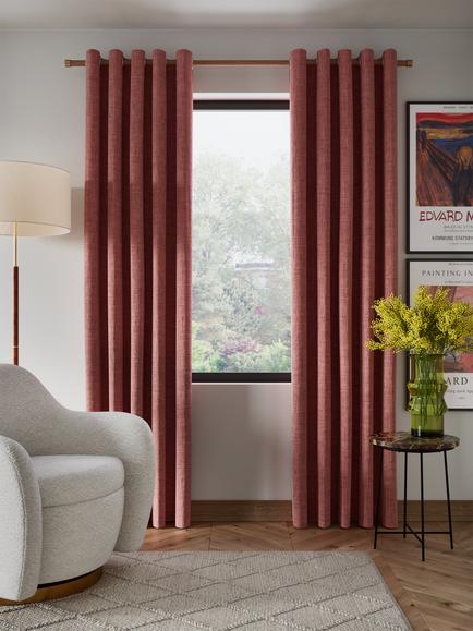 John Lewis Textured Weave Pair Blackout Lined Eyelet Curtains, Pink Clay