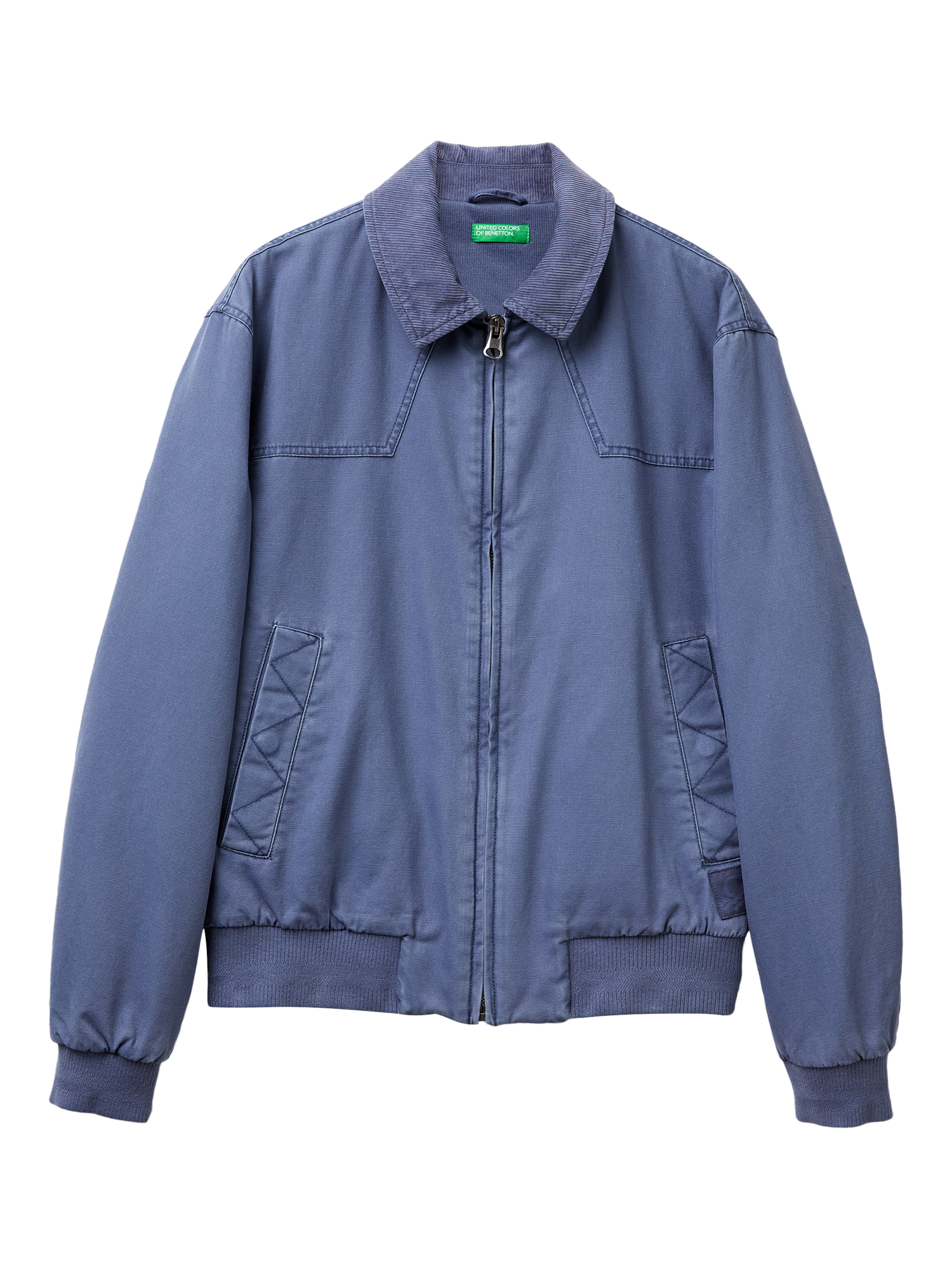 Product image 1 of 2, which shows Benetton Cotton Bomber Jacket, Blue, L