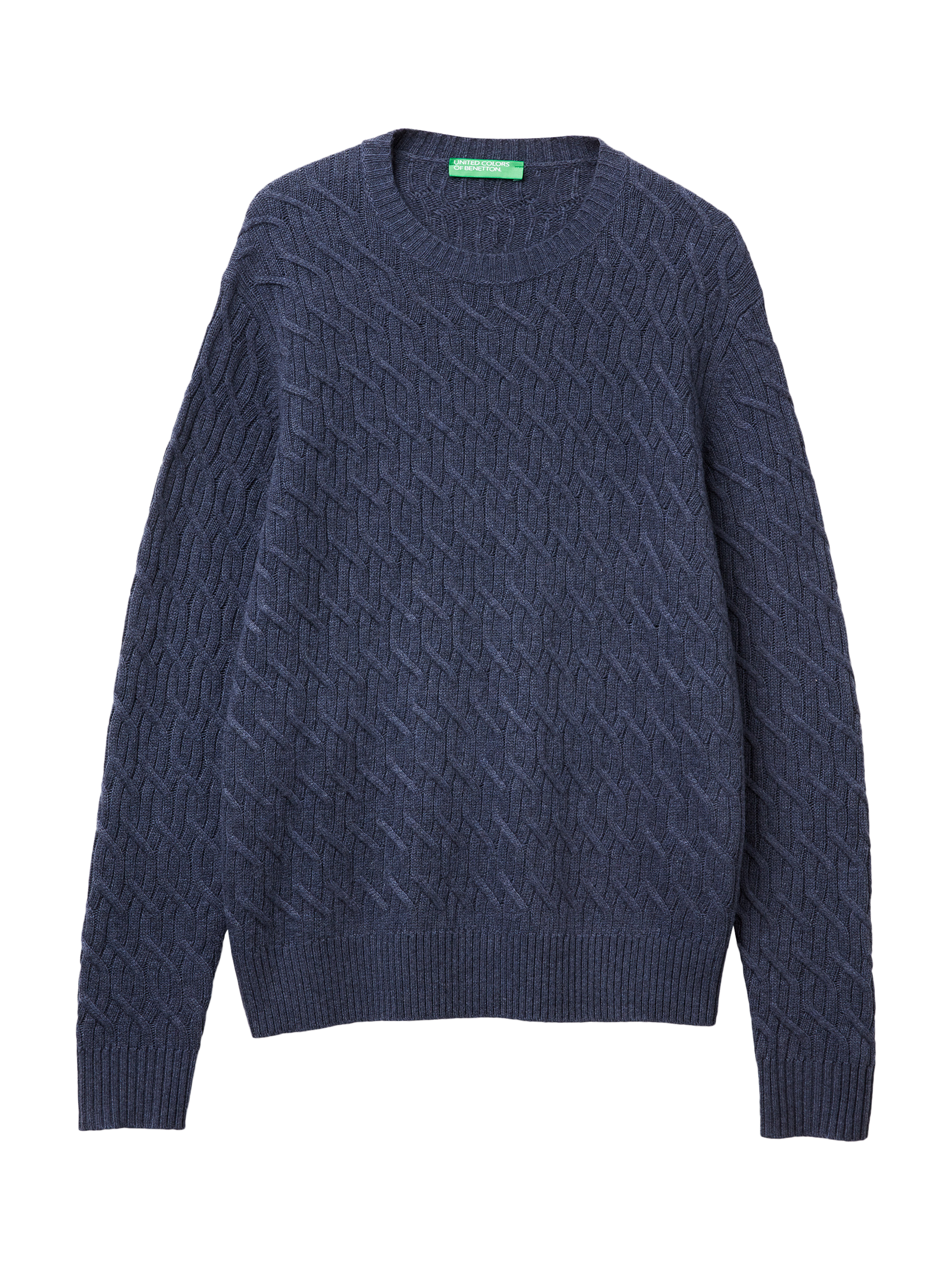 Product image 1 of 3, which shows Benetton Wool Blend Crew Neck Jumper, Blue, S