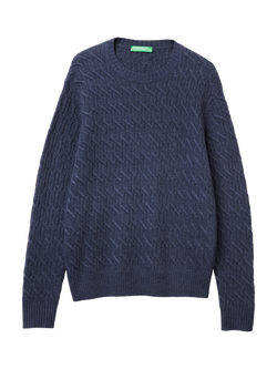 Benetton Wool Blend Crew Neck Jumper, Blue