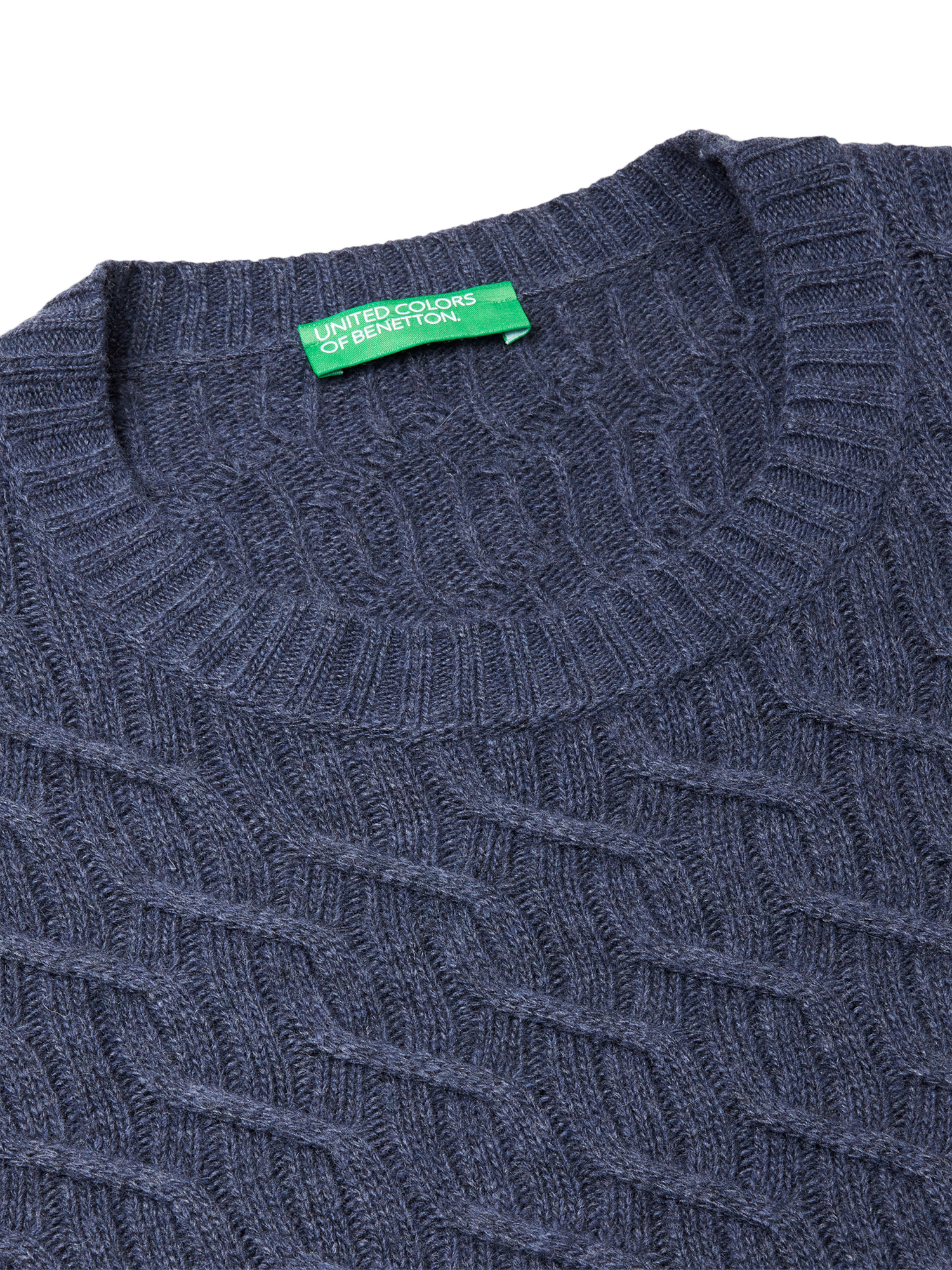 Product image 3 of 3, which shows Benetton Wool Blend Crew Neck Jumper, Blue, S