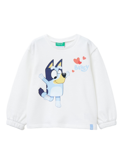 Benetton Kids' Cotton Bluey Graphic Sweatshirt, White, White