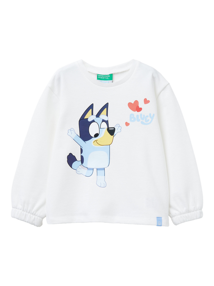 Benetton Kids' Cotton Bluey Graphic Sweatshirt, White, White