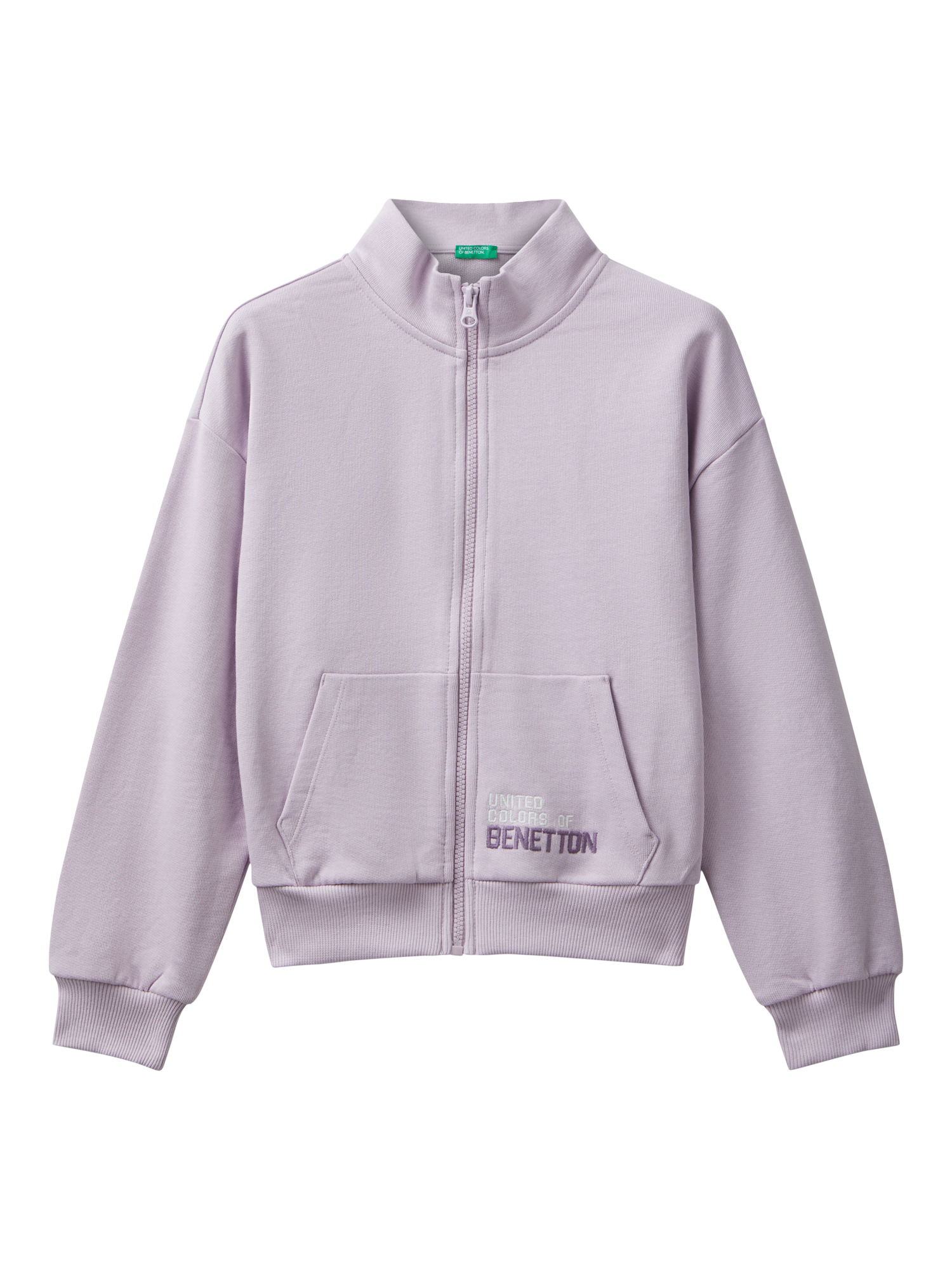 Product image 1 of 3, which shows Benetton Kids' Cotton Logo  Zip-Up Sweatshirt, Violet, 6-7 years