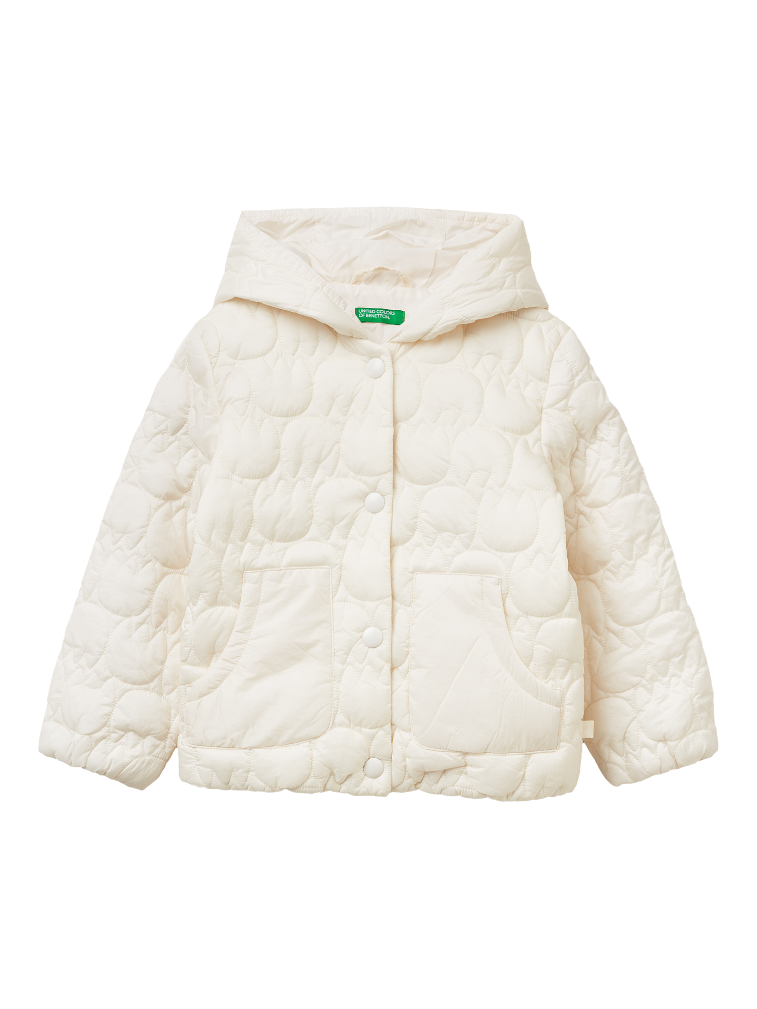 Product image 1 of 3, which shows Benetton Kids' Light Quilted Hooded Jacket, White, 3-4 years