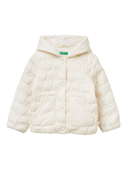Benetton Kids' Light Quilted Hooded Jacket, White, White