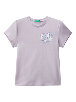 Benetton Kids' Cotton Logo T-Shirt, Violet, Violet