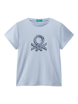 Benetton Kids' Cotton Logo T-Shirt, Blue
