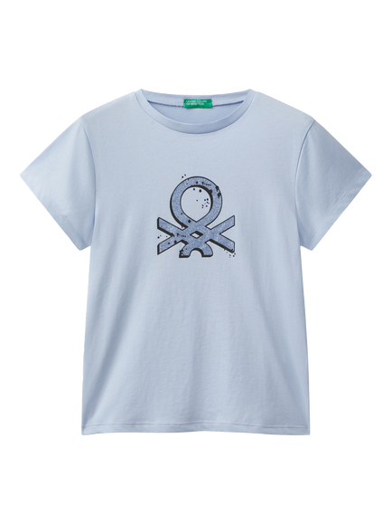 Benetton Kids' Cotton Logo T-Shirt, Blue