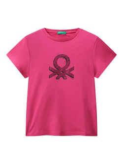 Benetton Kids' Cotton Logo T-Shirt, Fuchsia
