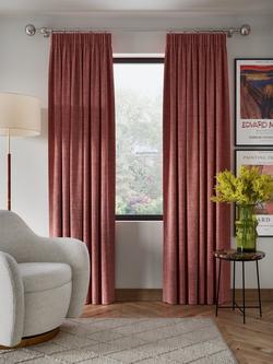John Lewis Textured Weave Pair Blackout Lined Pencil Pleat Curtains - view 2, Pink Clay