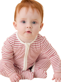 MORE Baby Clever Zip Sleepsuit, Red Stripe - view 2, Red Stripe