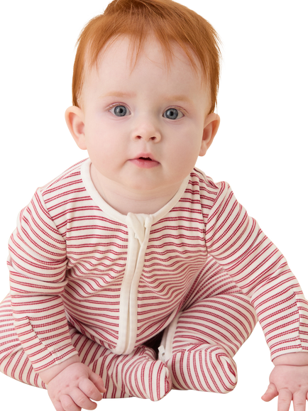 MORE Baby Clever Zip Sleepsuit, Red Stripe - view 2, Red Stripe