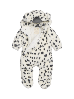MORI Baby Dalmatian Faux Fur Pramsuit, White & Black