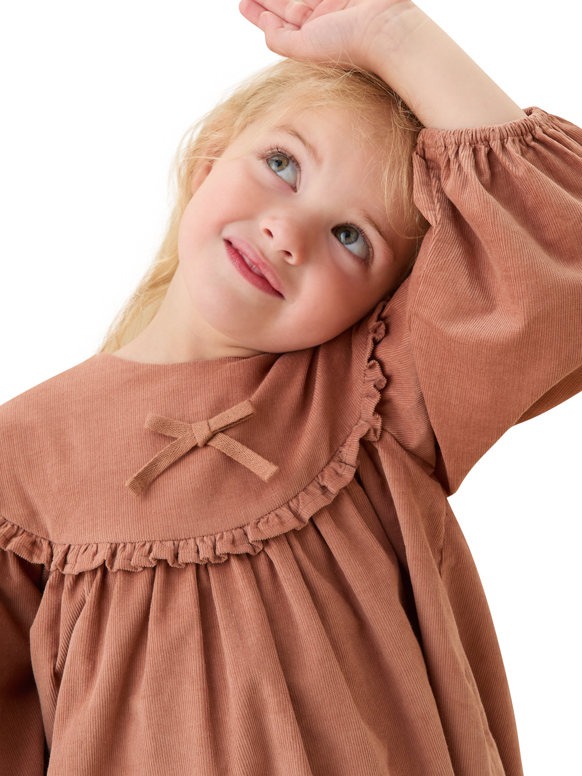 Product image 2 of 4, which shows MORI KIds' Cord Dress, Mocha Mousse, 2-3 years