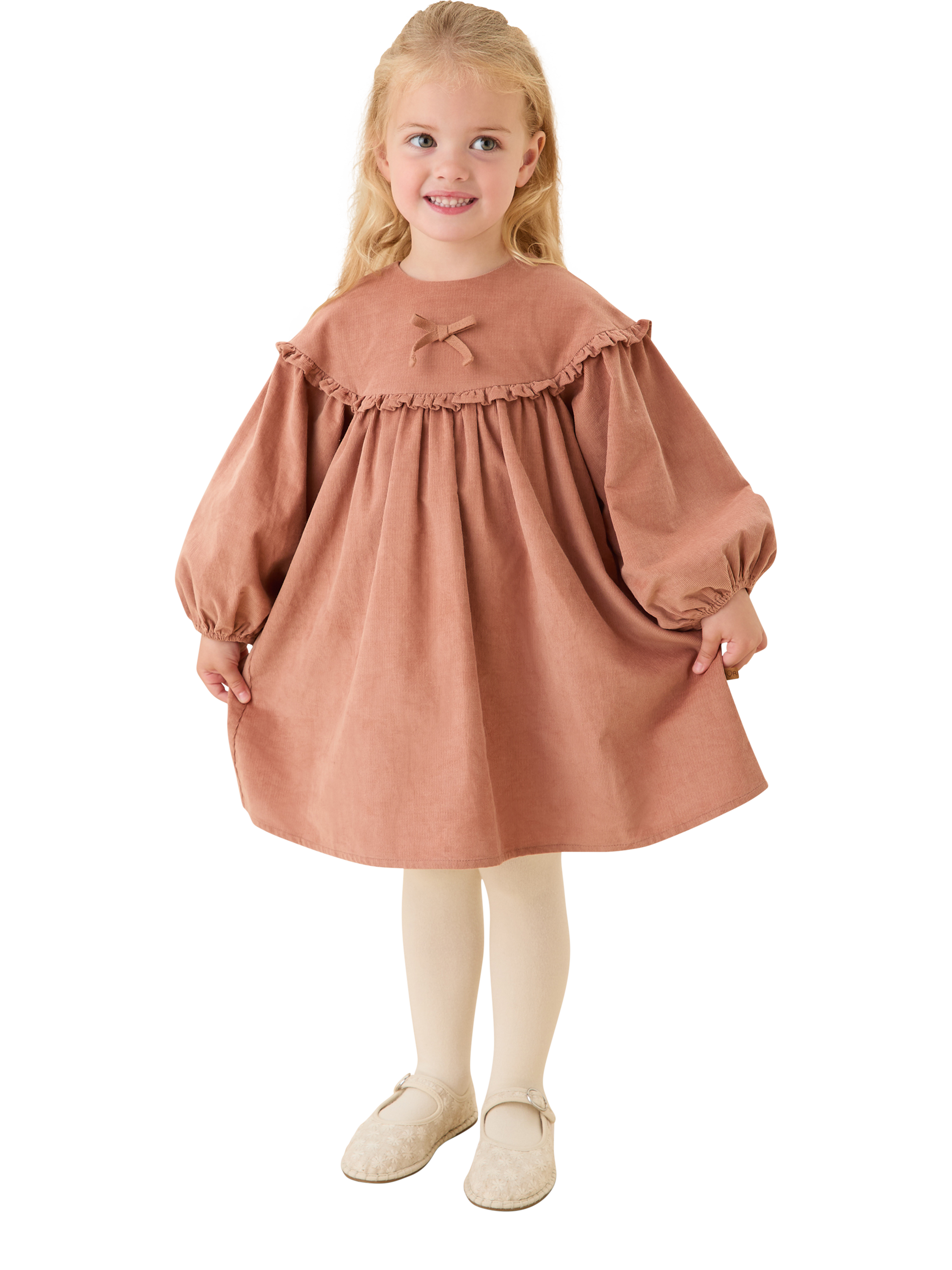 Product image 3 of 4, which shows MORI KIds' Cord Dress, Mocha Mousse, 2-3 years