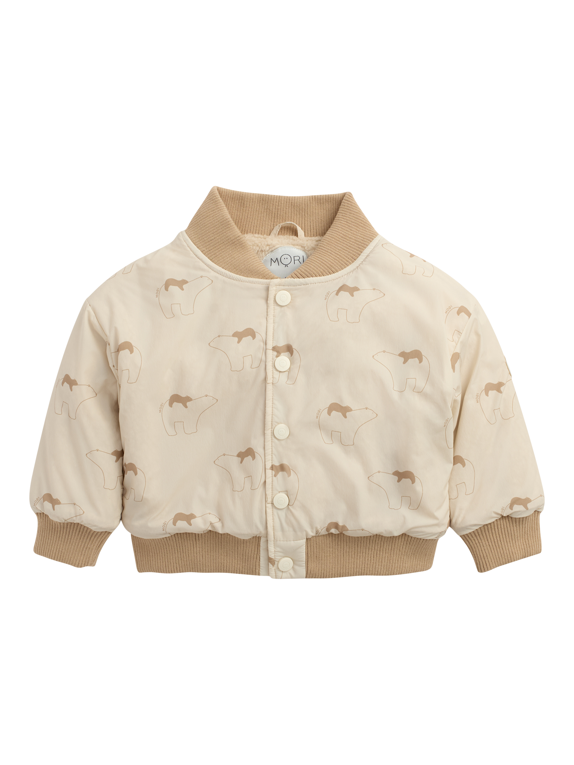 Product image 1 of 3, which shows MORI Kids' Polar Bear Bomber Jacket, Sesame, 9-12 months